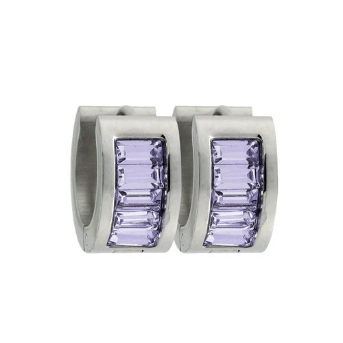 STEELX Steel Huggies with Purple Baguettes - ER3824